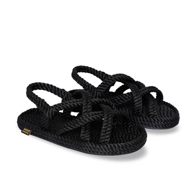 Bodrum Kauçuk Tabanlı Çocuk Halat & İp Sandalet - Siyah