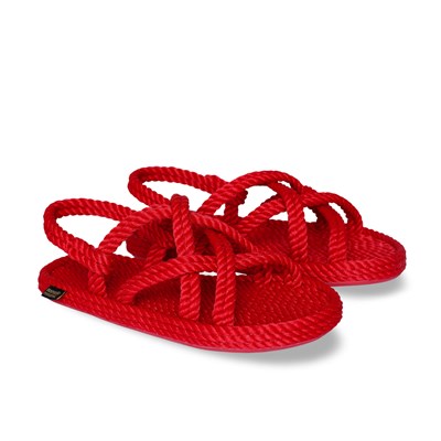 Bodrum Kauçuk Tabanlı Kadın Halat & İp Sandalet - Kırmızı