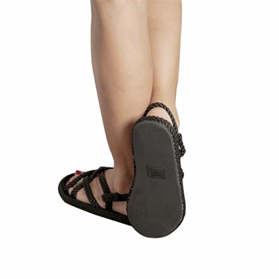 Bodrum Kauçuk Tabanlı Kadın Halat & İp Sandalet - Siyah