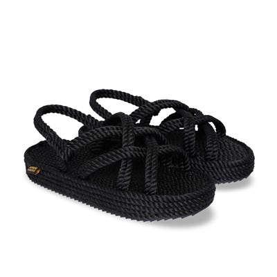 Bodrum Platform Kadın Halat & İp Sandalet - Siyah