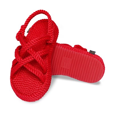Bodrum Platform Kadın Halat & İp Sandalet - Kırmızı