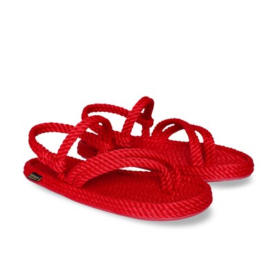 Cancun Kauçuk Tabanlı Kadın Halat & İp Sandalet - Kırmızı