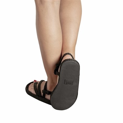 Cancun Kauçuk Tabanlı Kadın Halat & İp Sandalet - Siyah 