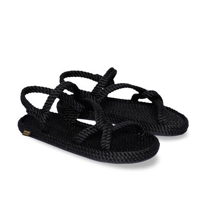 Mykonos Kauçuk Tabanlı Kadın Halat & İp Sandalet - Siyah