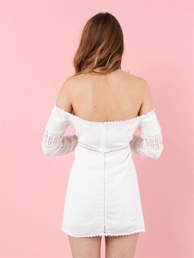 The Natural People Dantel Detaylı Straplez Mini Elbise - Off White (Kırık Beyaz)